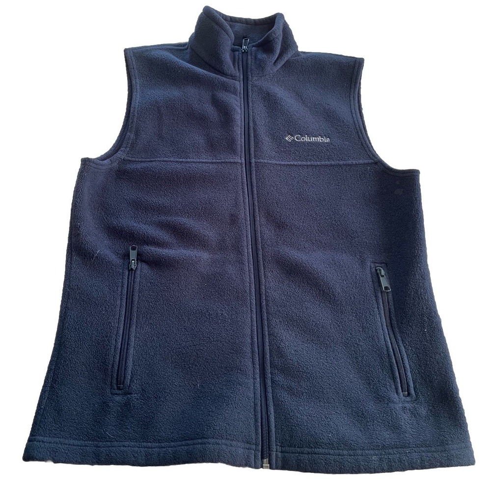 Columbia Vest Mens Small‎ Navy Blue Fleece Hiking Sleeveless Full Zip Pockets